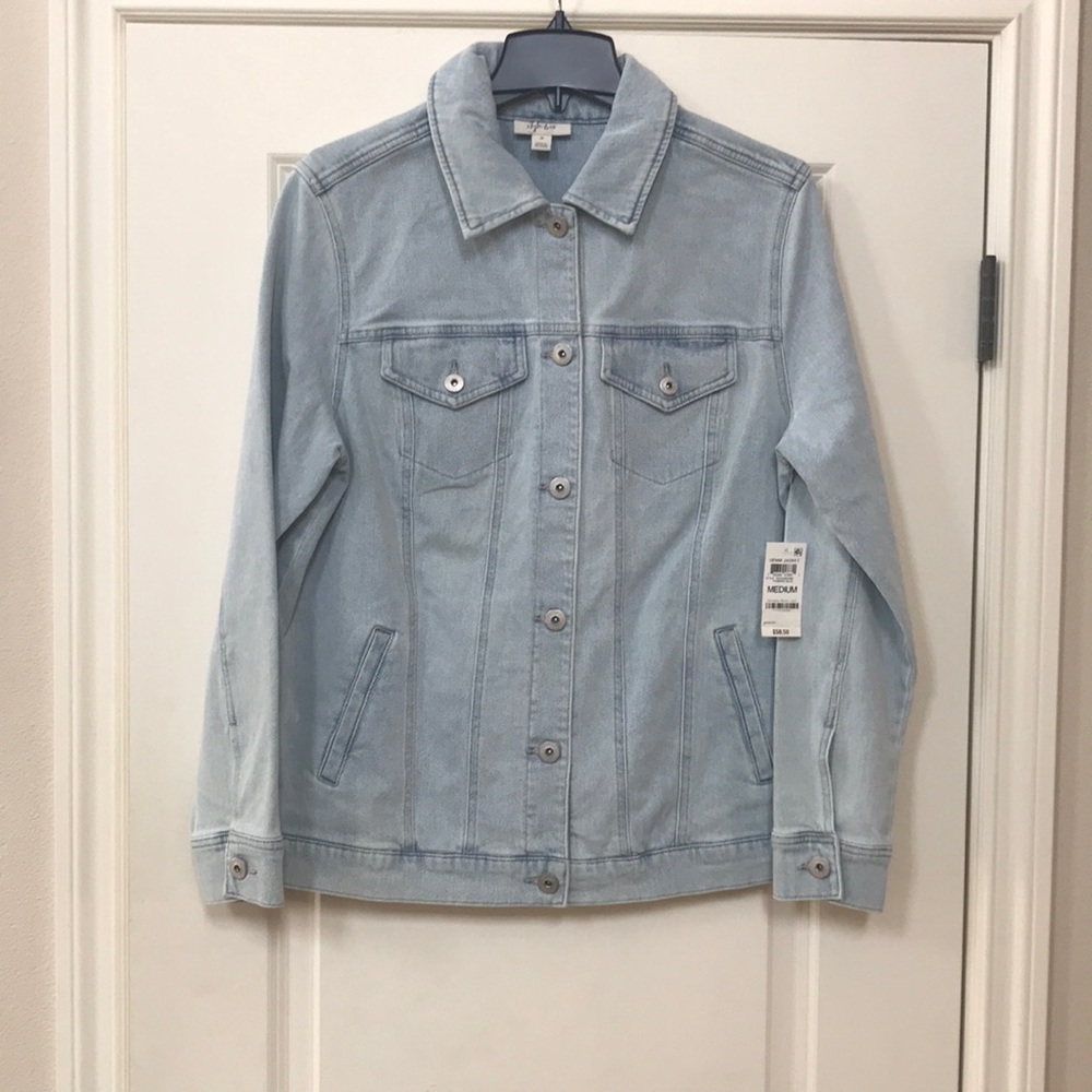 NWT Style & Co low-stretch denim jacket in a perfectly faded powder blue (sku A)